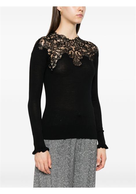 Black lace-trimmed merino wool sweater Ermanno scervino - women ERMANNO SCERVINO | D475M325APLVN95708